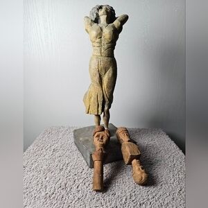Hand Carved Lady With Two Handcarved Heads